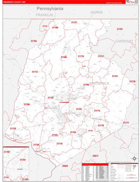 Frederick County, MD Zip Code Wall Map