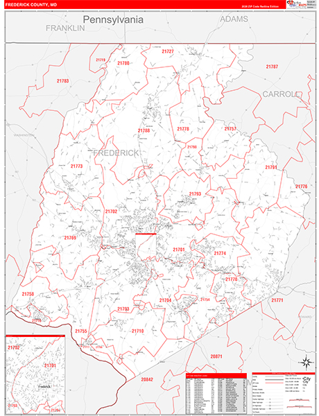 Frederick County, MD Zip Code Wall Map
