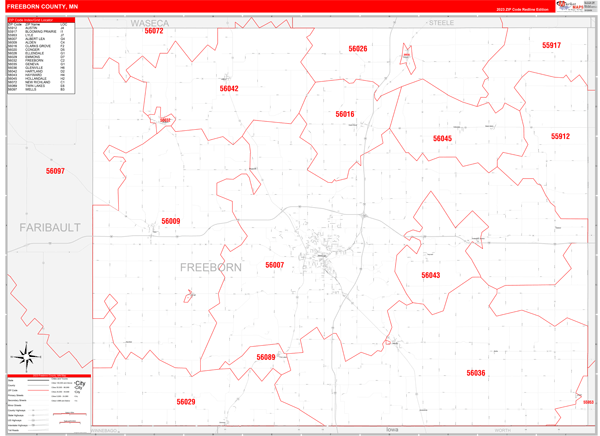 Freeborn County Digital Map Red Line Style