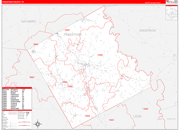 Freestone County, TX Zip Code Map