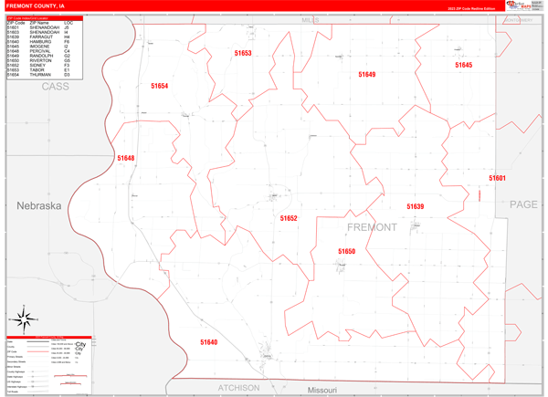 Fremont County, IA Zip Code Wall Map