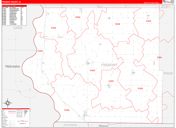 Fremont County, IA Zip Code Wall Map