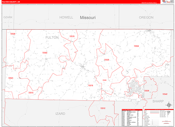 Fulton County, AR Zip Code Map