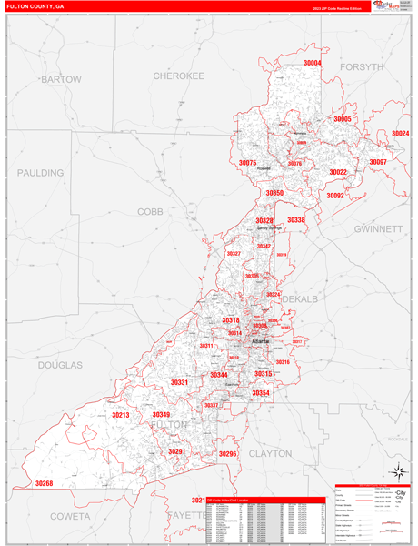 Fulton County, GA Carrier Route Wall Map