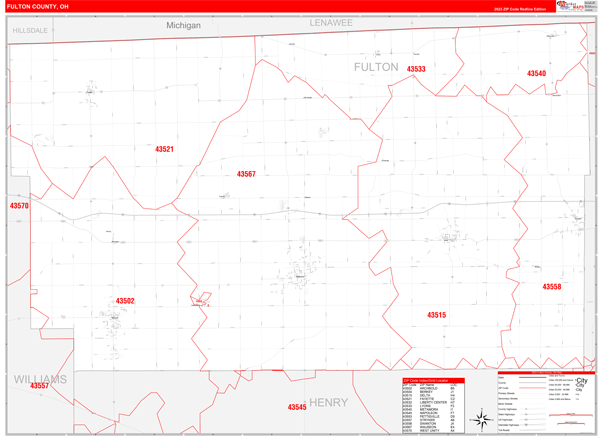 Fulton County Wall Map Red Line Style
