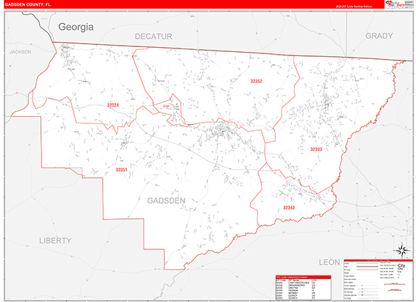 Gadsden County, FL Zip Code Wall Map