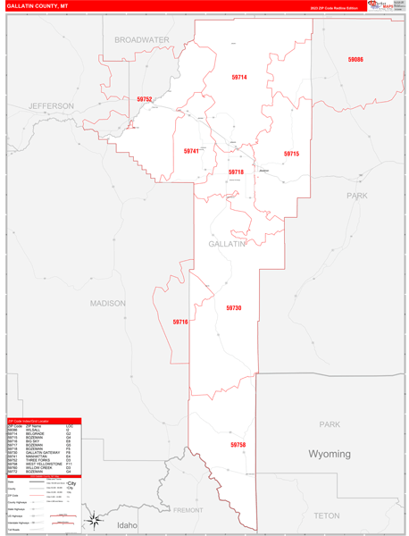Gallatin County, MT Zip Code Wall Map