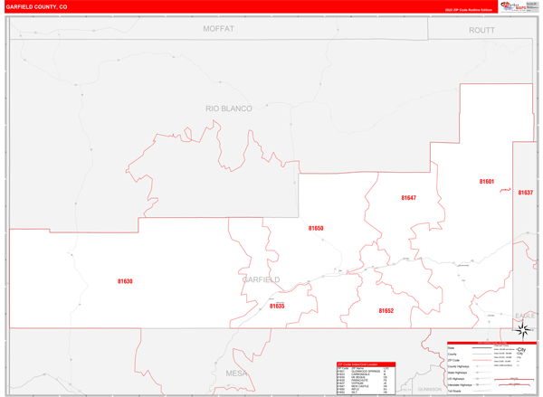 Garfield County, CO Zip Code Wall Map
