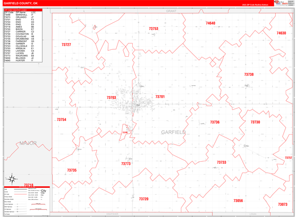 Garfield County, OK Zip Code Wall Map