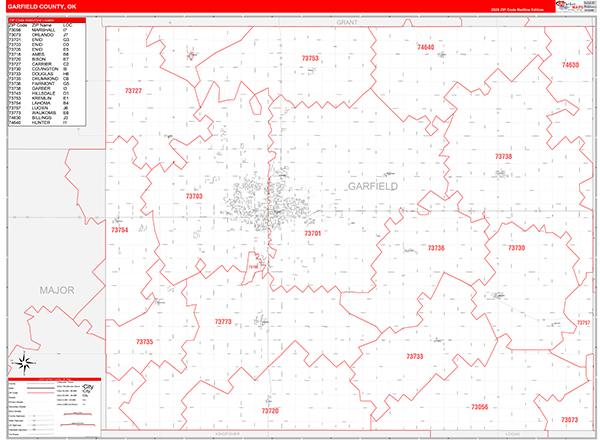 Garfield County, OK Zip Code Wall Map