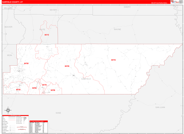 Garfield County, UT Zip Code Wall Map