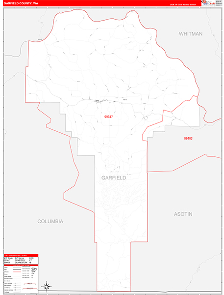 Garfield County, WA Wall Map Red Line Style