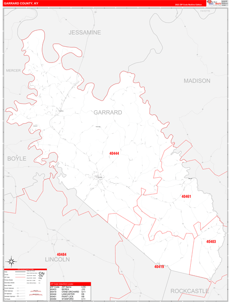 Garrard County Digital Map Red Line Style