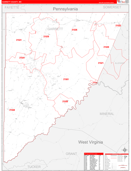 Garrett County Digital Map Red Line Style