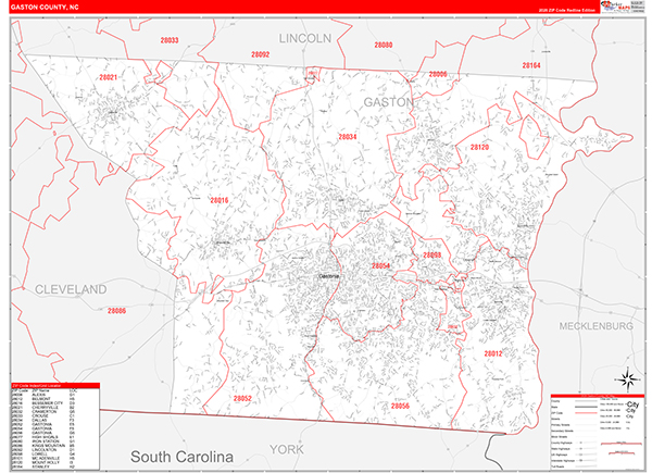 Gaston County, NC Zip Code Map