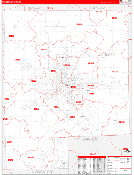 Genesee County, MI Zip Code Map