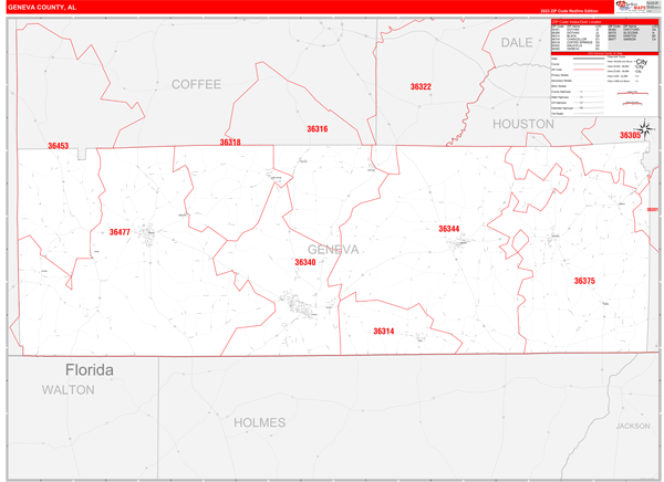 Geneva County Digital Map Red Line Style