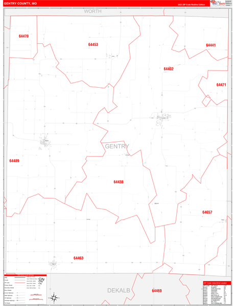 Gentry County Digital Map Red Line Style