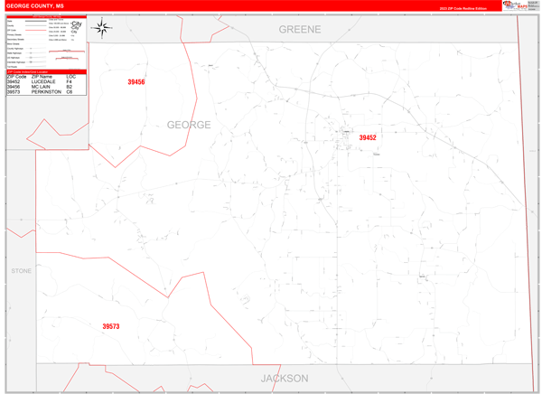 George County Wall Map Red Line Style