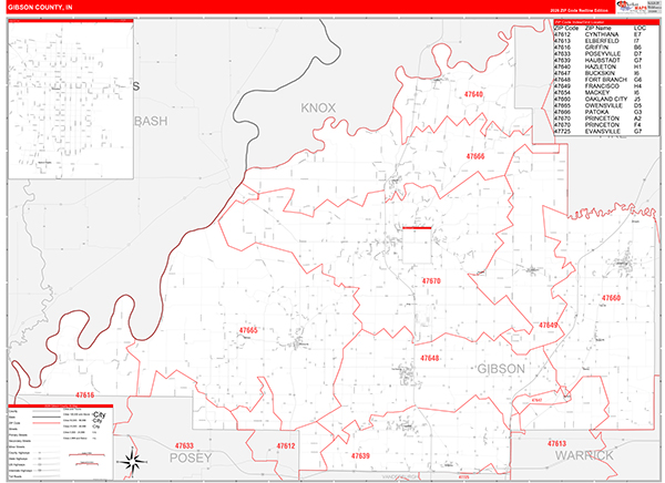Gibson County, IN Zip Code Map