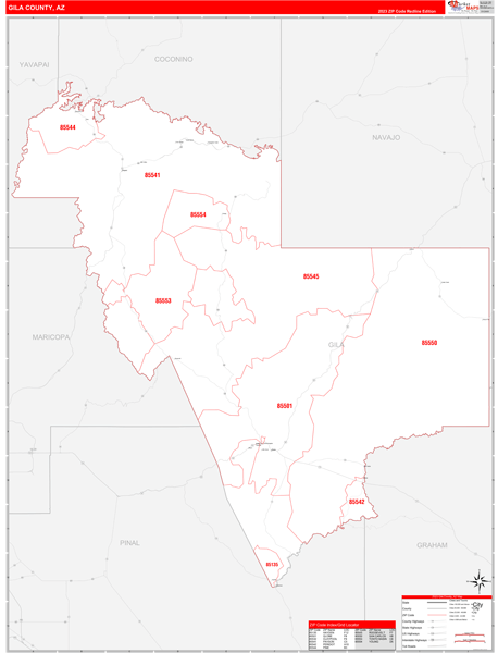 Gila County Digital Map Red Line Style