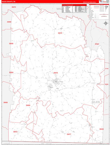 Giles County, TN Zip Code Map