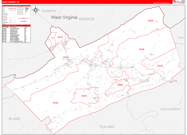 Giles County, VA Zip Code Map