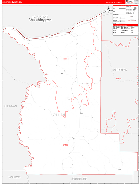 Gilliam County, OR Zip Code Wall Map