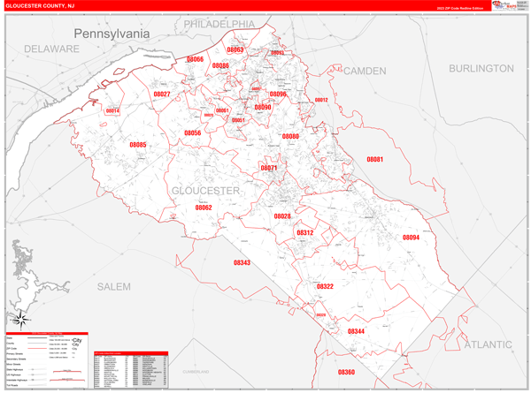 Gloucester County Digital Map Red Line Style