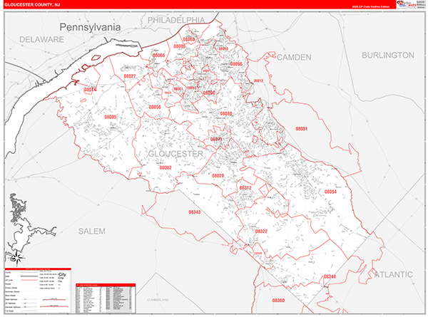 Gloucester County, NJ Zip Code Map