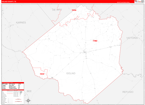Goliad County, TX Wall Map Red Line Style