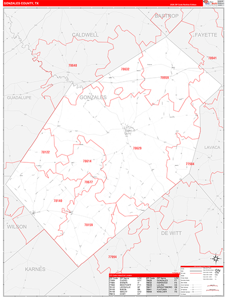 Gonzales County, TX Zip Code Map