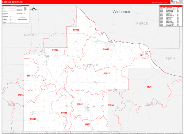 Goodhue County Wall Map Red Line Style