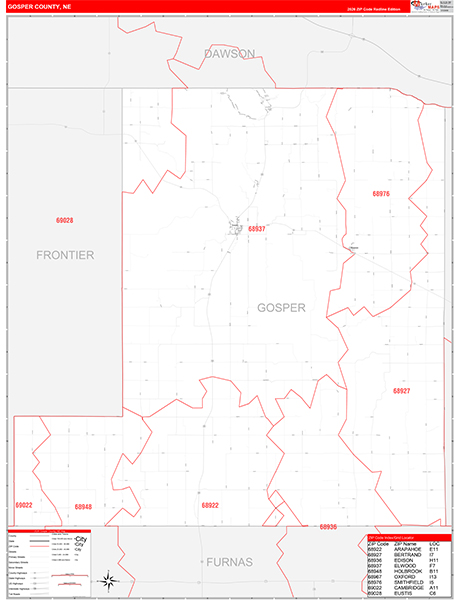 Gosper County, NE Zip Code Map