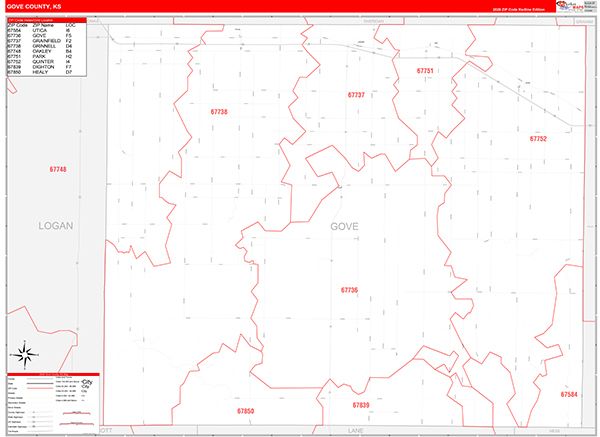 Gove County, KS Zip Code Wall Map