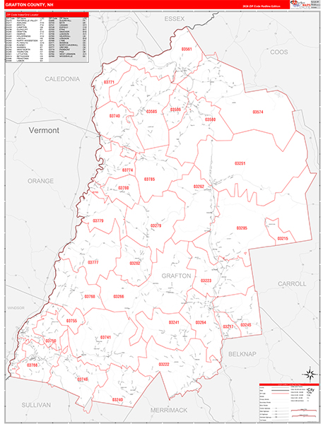 Grafton County, NH Zip Code Map