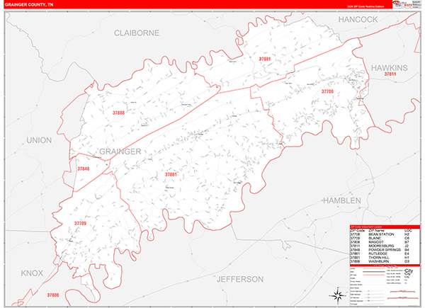 Grainger County, TN Zip Code Map
