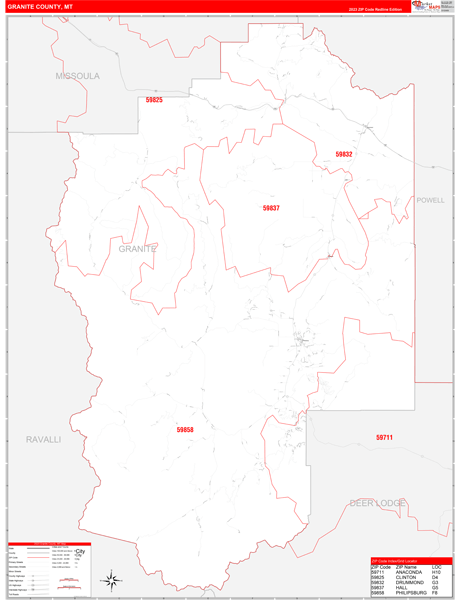 Granite County, MT Zip Code Wall Map