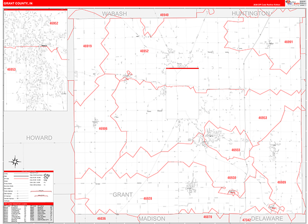 Grant County, IN Zip Code Map