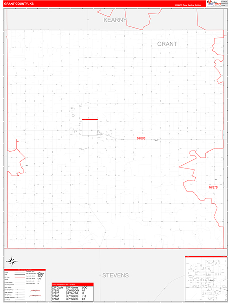 Grant County, KS Zip Code Wall Map