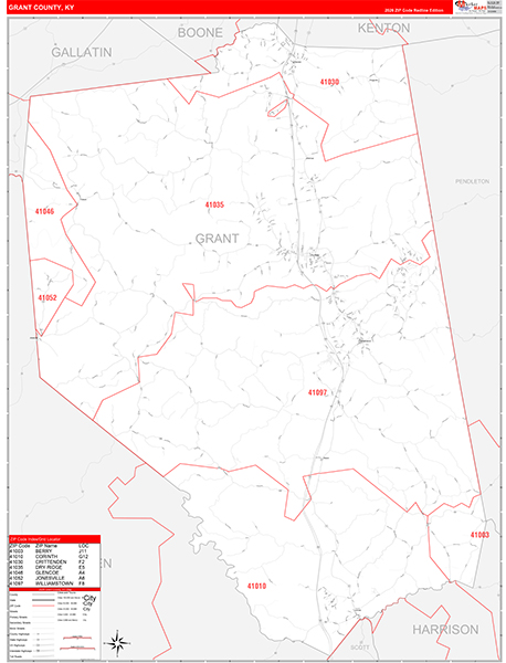Grant County, KY Zip Code Wall Map
