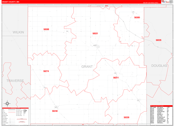 Grant County Wall Map Red Line Style