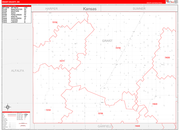 Grant County, OK Zip Code Map