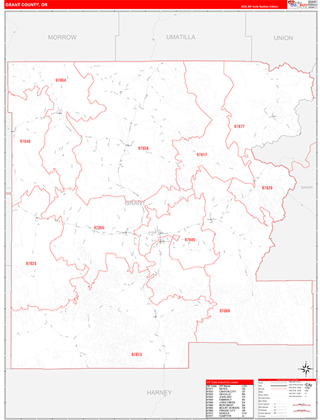 Grant County, OR Zip Code Wall Map