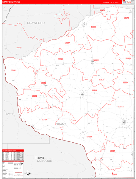 Grant County, WI Zip Code Wall Map