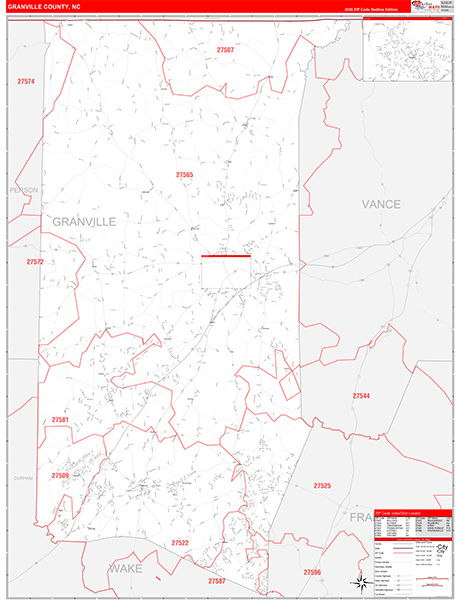 Granville County, NC Zip Code Wall Map