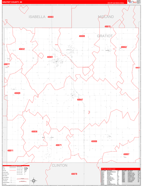 Gratiot County, MI Zip Code Wall Map