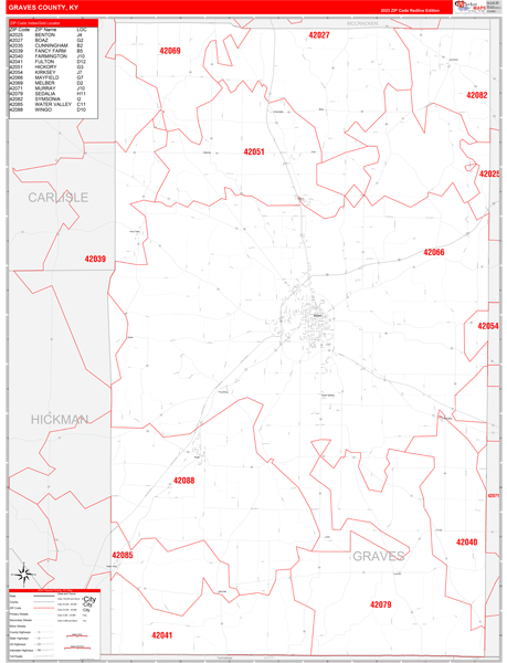 Graves County, KY Zip Code Wall Map