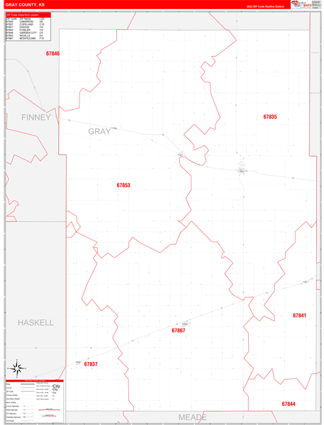 Gray County Digital Map Red Line Style