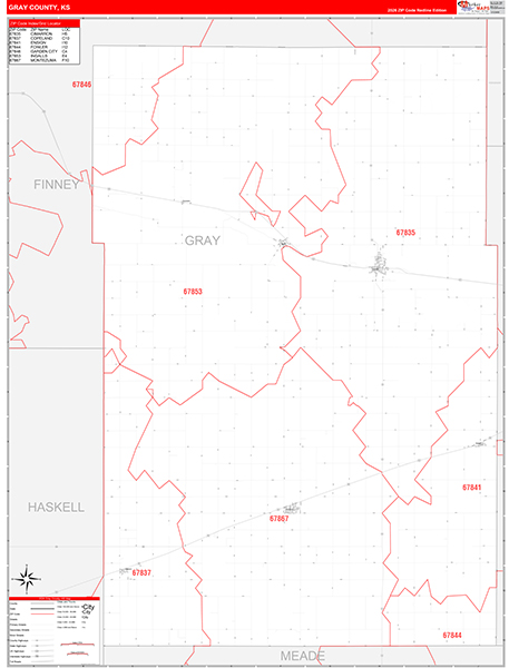 Gray County, KS Zip Code Wall Map